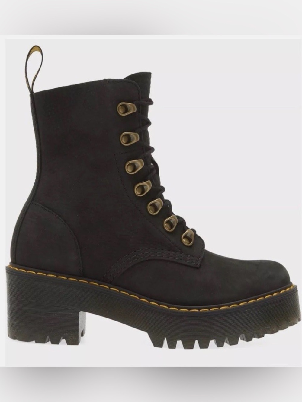 Dr Martens Leona black Nubuck lace up leather platform boots womens sz 8
